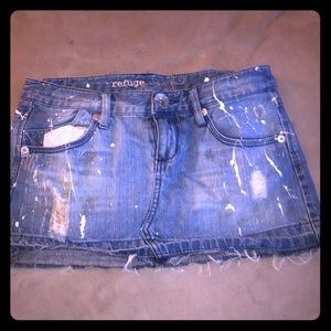 Distressed jean skirt